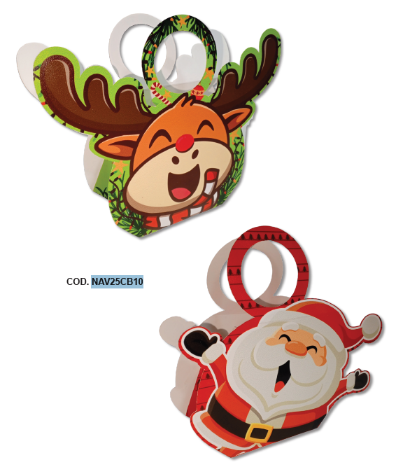 CAJA CARTULINA BOMBONERA - PAPANOEL Y RENO FELIZ X10 UNDS