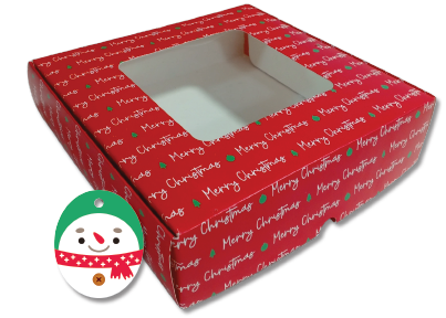CAJA CARTULINA PARA DETALLE CON ACETATO - MERRY CHRISTMAS + APLIQUE