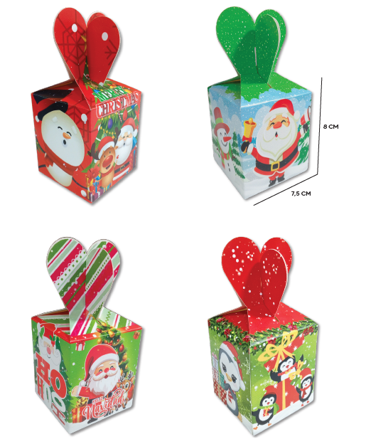 CAJA CARTULINA COLA DE PEZ - MERRY CHRISTMAS 4 MODELOS 2025 X12 UNDS