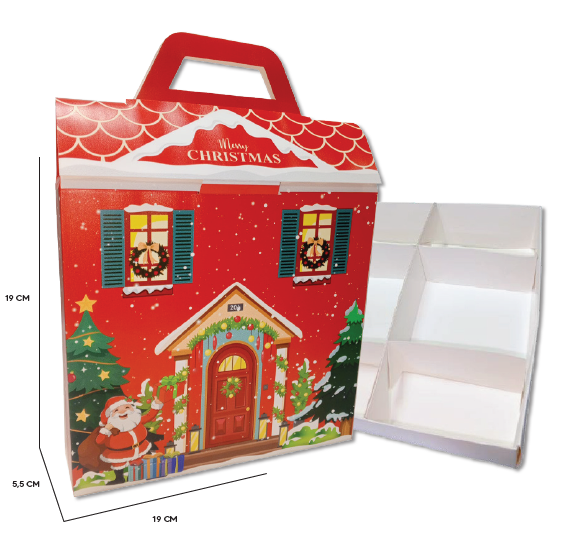 CAJA ADVIENTO 19x19x5.5 CM - CASA NAVIDEÑA Y PAPANOEL CON REGALOS