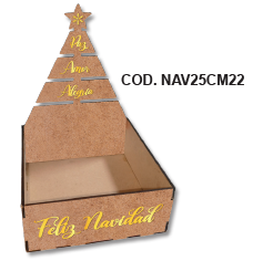 CAJA ESCENARIO MDF (3MM) - EN CRUDO - SILUETA DEL ARBOL + APLIQUES EN DORADO
