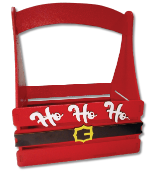 CAJA CERVECERA MDF - PINT. ROJO + APLIQUES NAVIDEÑOS HO HO HO
