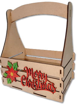 CAJA CERVECERA MDF - CRUDO + APLIQUES NAVIDEÑOS MERRY CHRISTMAS