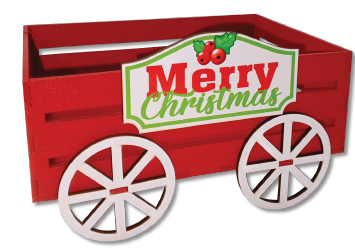 CAJA CARROZA MDF - PINT. ROJO + APLIQUES NAVIDEÑOS MERRY CHRISTMAS