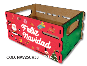 CAJA PARA DETALLE MDF - LAMINADO - VERDE/ ROJO - FELIZ NAVIDAD