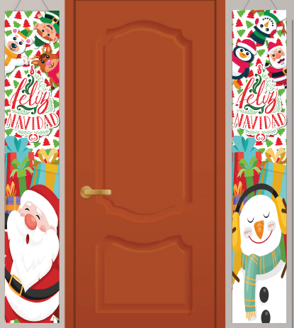 LONA DECORATIVA 150X26 CM - PAPANOEL Y MUÑECO DE NIEVE CON AUDIFONOS X2 PZAS