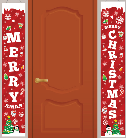 LONA DECORATIVA 150X26 CM - MERRY CHRISTMAS FONDO ROJO GLASEADO X2 PZAS