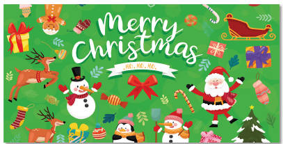 LONA DECORATIVA 50X100 CM - MERRY CHRISTMAS ELENCO - FONDO VERDE PINO