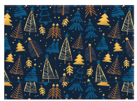 PAPEL DE REGALO NAVIDEÑO COUCHE 50X70 - ARBOLES DE NAVIDAD (AZUL/DORADO/TERRACOTA)