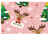 PAPEL DE REGALO NAVIDEÑO COUCHE 50X70 - FONDO ROSA PASTEL RENOS Y BASTONES