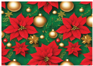 PAPEL DE REGALO NAVIDEÑO COUCHE 50X70 - FLORES ROJAS CON ESFERAS DORADAS