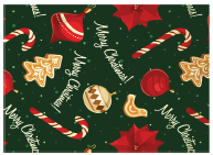 PAPEL DE REGALO NAVIDEÑO COUCHE 50X70 - MERRY CHRISTMAS FLORES/ ESFERAS Y BASTONES