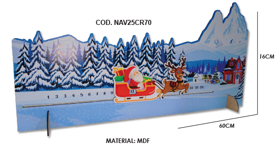 CONTEO REGRESIVO 1 PZA MDF 60X16 CM CON SOPORTE - PAPANOEL EN TRINEO