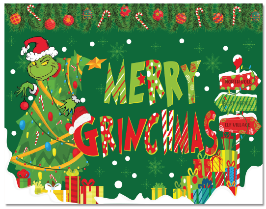 LONA GRANDE DE PARED 160X250 CM - MERRY GRINCHMAS - ARBOL/ GRINCH/ SEÑALETICA