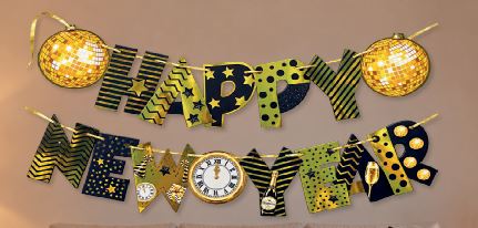 GUIRNALDA JUMBO RELOJ Y BOLA DISCO - HAPPY NEW YEAR