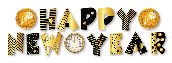 GUIRNALDA JUMBO RELOJ Y BOLA DISCO - HAPPY NEW YEAR