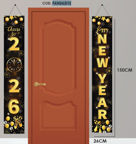 LONA DECORATIVA 150X26 CM - CHEERS TO 2026 / HAPPY NEW YEAR X2 PZAS