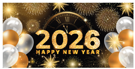 LONA DECORATIVA 50X100 CM - RELOJ 2026 HAPPY NEW YEAR