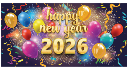 LONA DECORATIVA 50X100 CM - HAPPY NEW YEAR 2026 / GLOBITOS DE COLORES