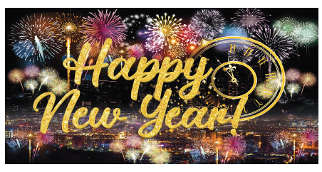 LONA DECORATIVA 50X100 CM - HAPPY NEW YEAR CON RELOJ - MULTICOLOR