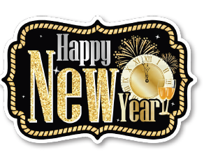 COLGANTE PVC AMBAS CARAS 40X60 CM - VIÑETAS / HAPPY NEW YEAR COPAS Y RELOJ