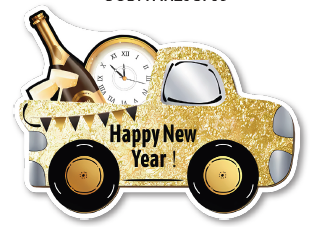 COLGANTE PVC AMBAS CARAS 40X60 CM - CARRO / HAPPY NEW YEAR - DORADO
