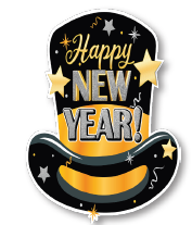 COLGANTE PVC AMBAS CARAS 40X60 CM - SOMBRERO NEGRO ESTRELLAS / NEW YEAR