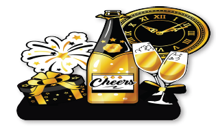 CENTRO DE MESA MDF 55X31 CM - BOTELLA / COPAS / RELOJ / REGALO