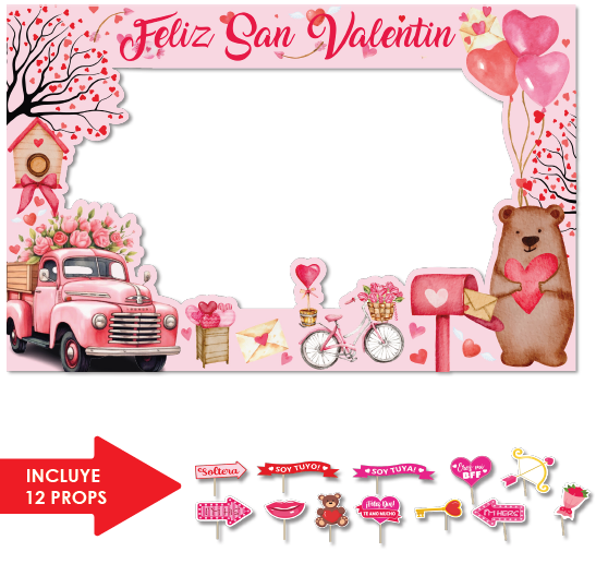 PHOTOBOOTH KRAFT 120X90 CM - CARRO CON OSITO Y BUZON + 12 PROPS