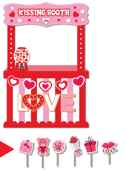 PHOTOBOOTH VERTICAL KRAFT 120X90 CM - STAND - KISSING BOOTH + 6 PROPS