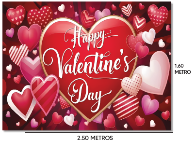 LONA DECORATIVA PARA PARED 250X160 CM - FONDO VINO POLCA CORAZONES HAPPY VALENTINES DAY