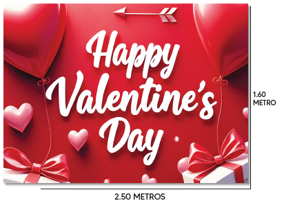 LONA DECORATIVA PARA PARED 250X160 CM - FLECHA REGALOS Y GLOBOS CORAZON / HAPPY VALENTINES DAY