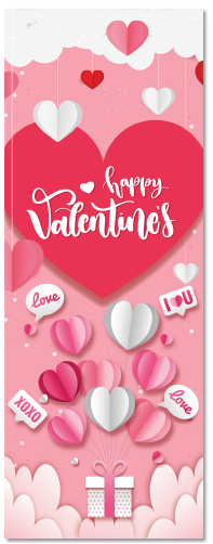 LONA DECORATIVA PARA PUERTA 75X200 CM - NUBES REGALOS Y CORAZONES DE PAPEL