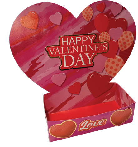 CAJA ESCENARIO CORAZON CARTULINA - HAPPY VALENTINES DAY ROJO / FUCSIA X2 PZAS