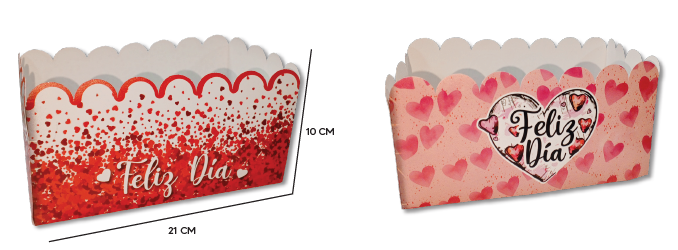 CAJA RECTANGULAR CARTULINA CON ONDAS 21X10CM - FELIZ DIA CORAZONES ROJOS/ ROSADOS