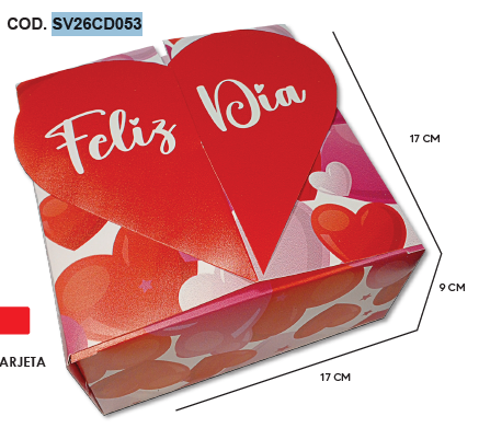 CAJA AUTOARMABLE CARTULINA CORAZON 17X17X9CM - CORAZON / FELIZ DIA