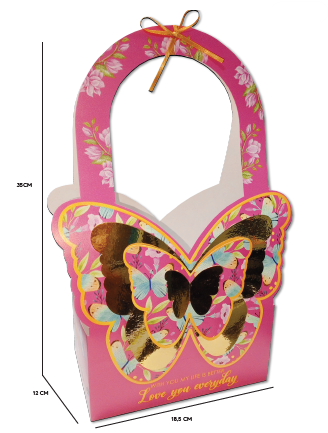 CAJA CARTULINA MARIPOSA - ROSA CON DETALLES DORADOS X1 UNDS
