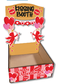 CAJA ESCENARIO CON ABERTURA MDF 14X14X6 CM- KISSING BOOTH / STAND MOSTAZA CUPIDO BESOS