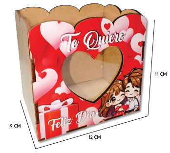 CAJA CON ONDAS Y ACETATO MDF 12X11X9CM - TE QUIERO NOVIOS