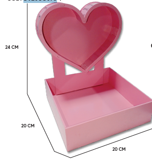 CAJA CON SOPORTE DE CORAZON MDF 20X20X24CM - PINT. ROSADO