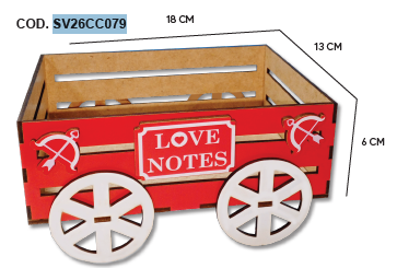 CAJA CARROZA MDF 18X13X6CM - LAMINADO ROJO + APLIQUES