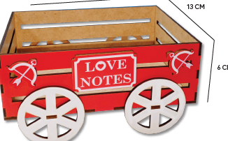 CAJA CARROZA MDF 18X13X6CM - LAMINADO ROSADO + APLIQUES