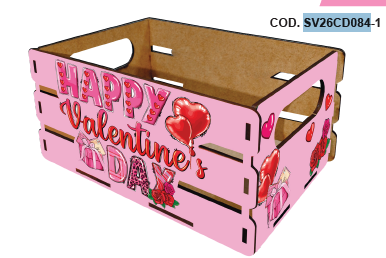 CAJA PARA DETALLE MDF - LAMINADO - INGLES / HAPPY VALENTINES DAY - ROSA CON GLOBOS