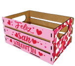 CAJA PARA DETALLE MDF - LAMINADO - ESPAÑOL / FELIZ SAN VALENTIN - ROSA CON CORAZONES
