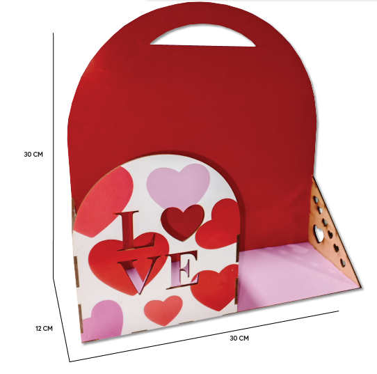 CAJA MDF GRANDE - IMPRESO CON FONDO ROJO Y CAJA CON FRASE LOVE