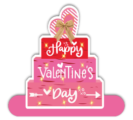 CENTRO DE MESA MDF 30X43CM - LAMINADO BLOQUES CON CON DESTELLOS Y CORAZON CON LAZO