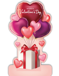 CENTRO DE MESA MDF 40x32CM - LAMINADO REGALO CON GLOBOS DE CORAZON