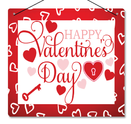 COLGANTE MDF CUADRADO 40CM - HAPPY VALENTINES DAY CON BORDES ROJOS