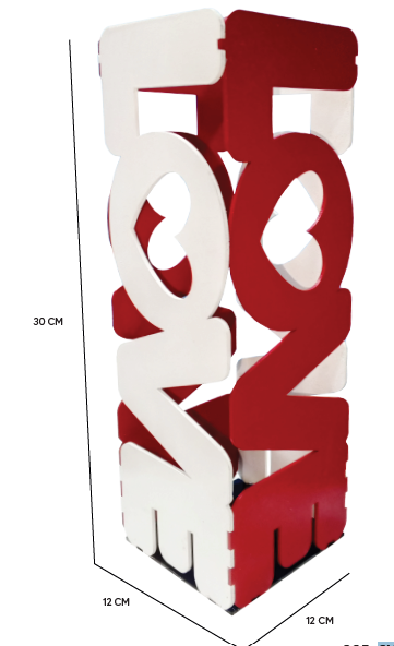 FLORERO MDF 12X12X30CM - PINT. ROJO Y BLANCO CON BASE NEGRA