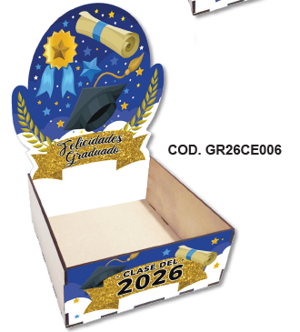 CAJAS ESCENARIO MDF 14X14X6 CM - FELICIDADES GRADUADO / CLASE DEL 2026